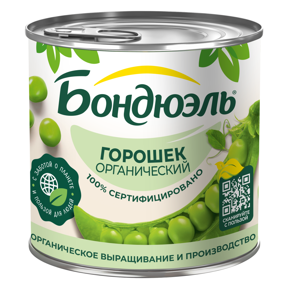 Горошек консервированный Бондюэль, органик, 400 г