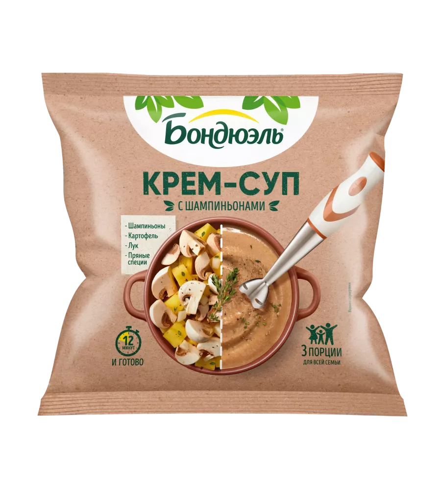 Овощи замороженные Бондюэль, крем-суп с шампиньонами, 350 г