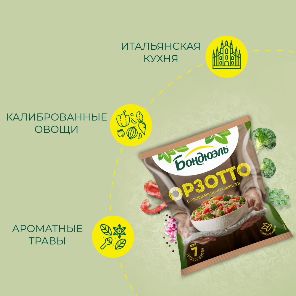 Овощи Бондюэль Орзотто по-итальянски, смесь замороженная, 400 г