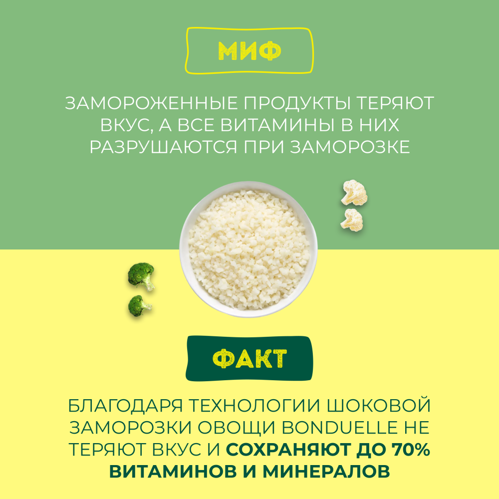 Рис из цветной капусты Бондюэль, овощная смесь замороженная, с летними овощами, 400 г