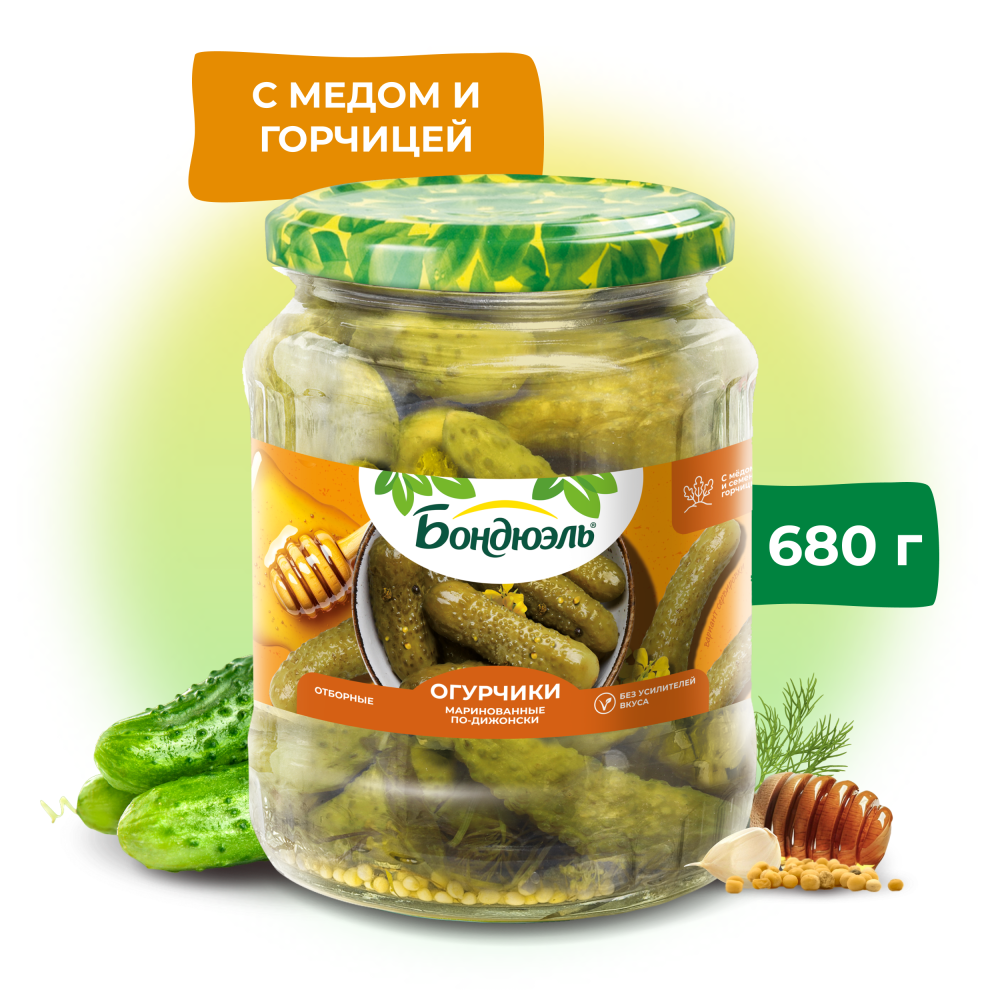 Огурцы маринованные Бондюэль, по-дижонски, 680 г