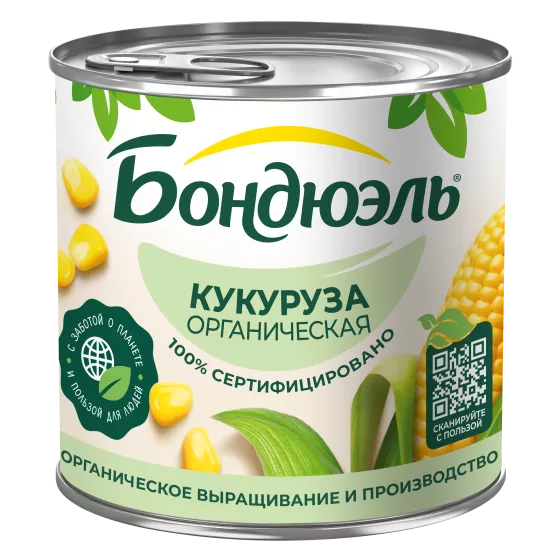 Եգիպտացորեն Bonduelle պահածոյացված, օրգանական, 340 գ